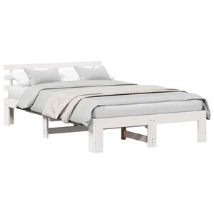 vidaXL Cadru de pat cu headboard Alb 135 x 190 cm Lemn de pin masiv