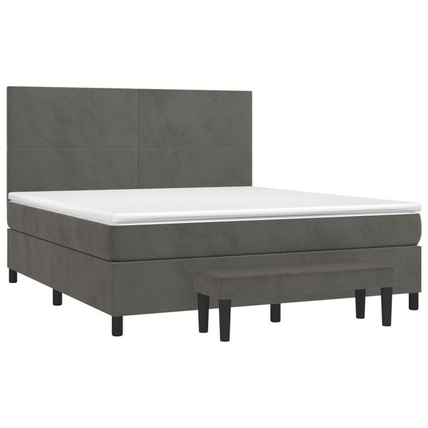 vidaXL Pat box spring cu saltea, gri &icirc;nchis, 180x200 cm, catifea