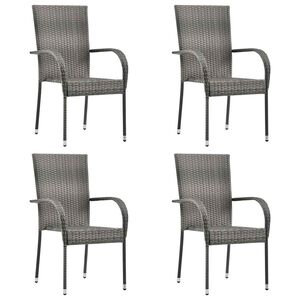vidaXL Scaune de exterior stivuibile, 4 buc., gri, poliratan