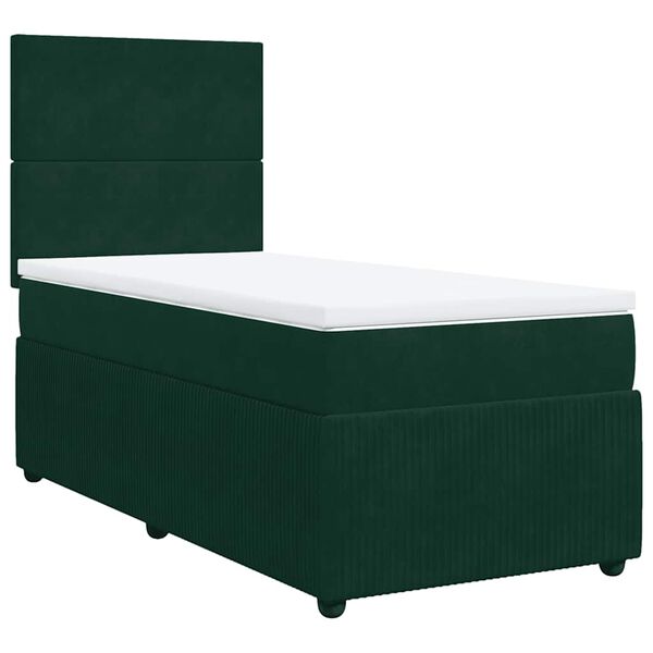 vidaXL Pat box spring cu saltea, verde &icirc;nchis, 90x190 cm, catifea