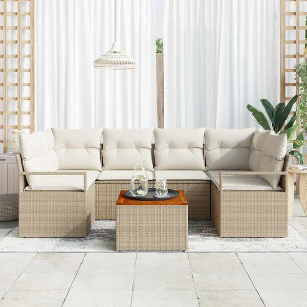 vidaXL Set de canapele pentru grădină cu pernă 7 pcs Bej Rattan poli
