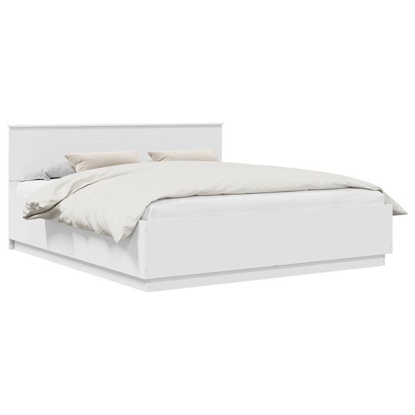 vidaXL Cadru de pat cu headboard Alb 200 x 200 cm Lemn compozit