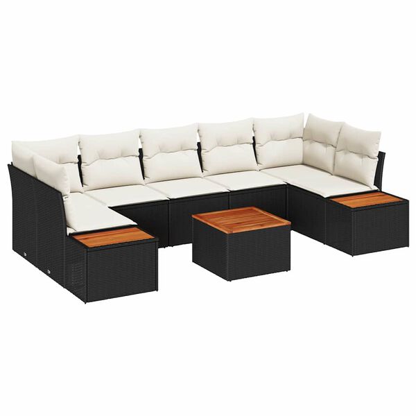 vidaXL Set de canapele pentru grădină cu pernă 8 pcs Negru Rattan poli