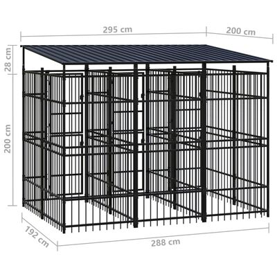 vidaXL Padoc pentru câini de exterior cu acoperiș, 5,53 m², oțel
