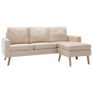 vidaXL Canapea cu 3 locuri și taburet, crem, material textil