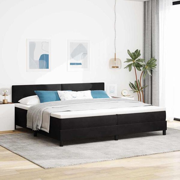 vidaXL Pat cu arcuri cu saltea cu headboard Negru 200 x 200 cm Catifea