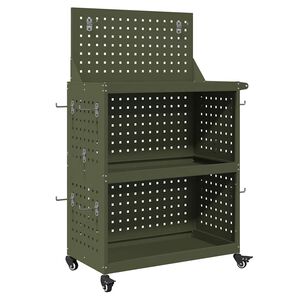 vidaXL Cărucior pentru unelte cu raft Verde măsliniu 65 x 35 x 111 cm