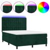 vidaXL Pat cu arcuri, saltea și LED, verde &icirc;nchis, 140x190 cm, catifea