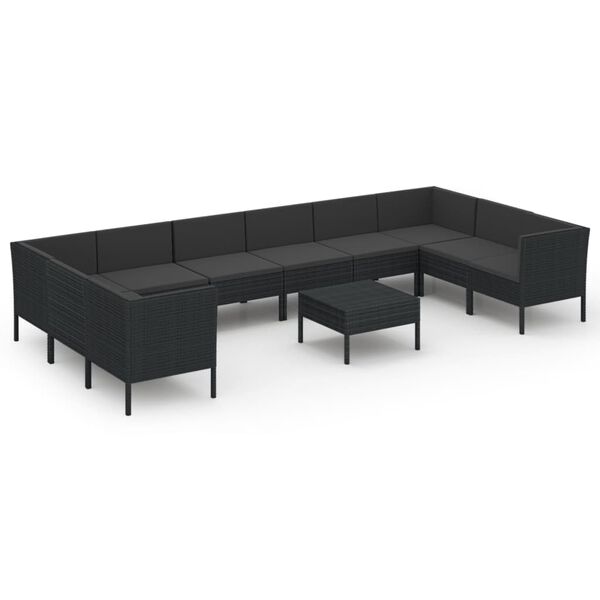 vidaXL Set mobilier de grădină cu perne, 11 piese, negru, poliratan