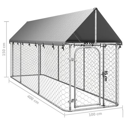 vidaXL Padoc pentru câini de exterior, cu acoperiș, 400x100x150 cm