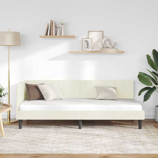 vidaXL Cadru de pat colțar cu headboard Crem 80 x 200 cm Catifea