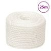 vidaXL Fr&acirc;nghie de lucru, Alb, 14 mm, 25 m, polipropilenă