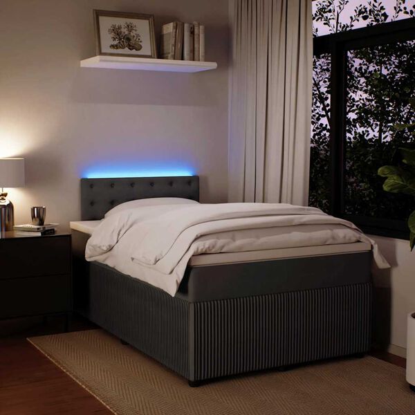 vidaXL Pat box spring cu saltea, gri &icirc;nchis, 120x200 cm, catifea