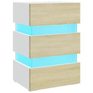 vidaXL Noptieră cu LED, alb/stejar sonoma, 45x35x67 cm, lemn prelucrat