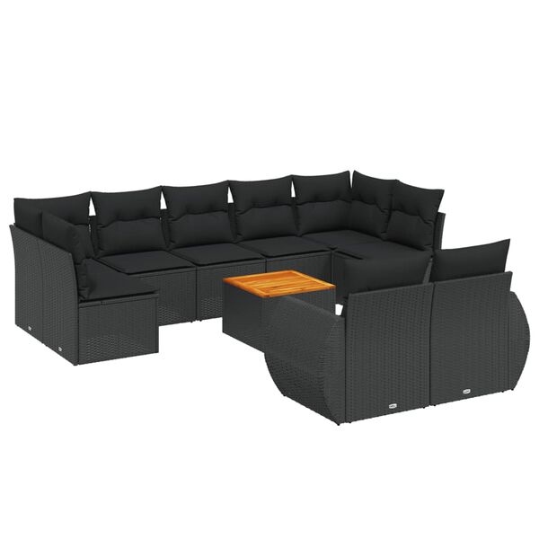 vidaXL Set canapele de grădină cu perne, 10 piese, negru, poliratan