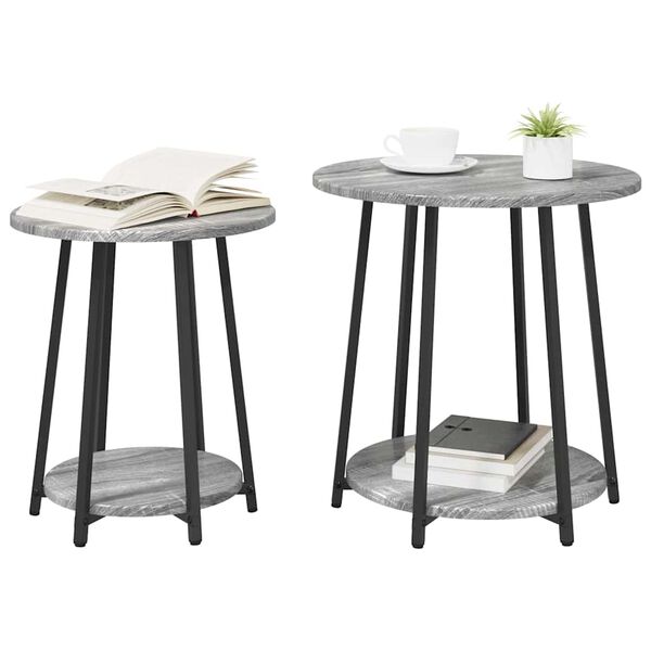 vidaXL Set măsuțe laterale 2 pcs Gri sonoma și Negru 50 x 50 x 51 cm
