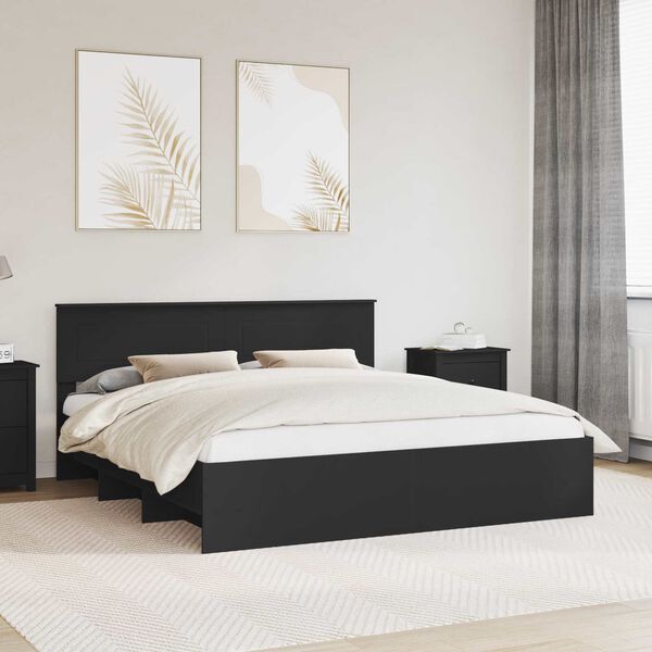 vidaXL Cadru de pat cu headboard Negru 180 x 200 cm Lemn compozit