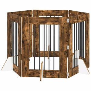 vidaXL Poartă pentru c&acirc;ini cu suporturi 6 pcs Stejar fumuriu
