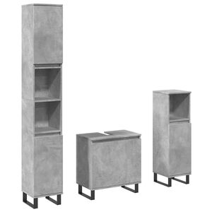vidaXL Set mobilier de baie, 3 piese, gri beton, lemn compozit
