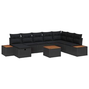 vidaXL Set de canapele pentru grădină cu pernă 9 pcs Negru poliratan