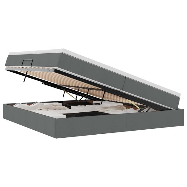 vidaXL Pat cu saltea și spațiu de depozitare Gri &icirc;nchis 200 x 200 cm