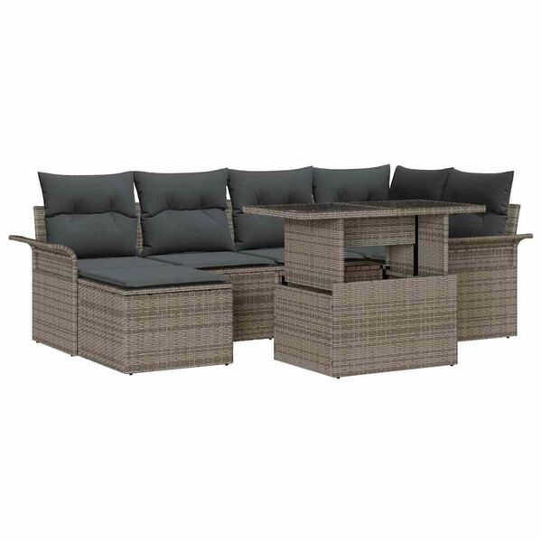 vidaXL Set de canapele pentru grădină cu pernă 7 pcs Gri Rattan poli