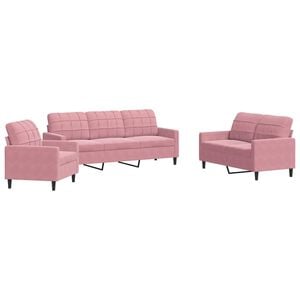 vidaXL Set de canapele cu perne, 3 piese, roz, catifea