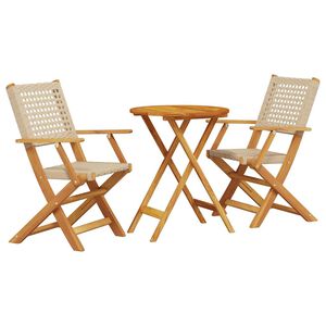 vidaXL Set mobilier bistro, 3 piese, poliratan bej/lemn masiv