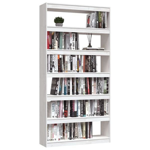 vidaXL Bibliotecă/Separator cameră, alb, 100x30x200 cm, lemn masiv pin
