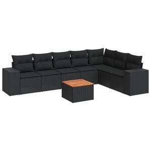vidaXL Set mobilier de grădină cu perne, 8 piese, negru, poliratan