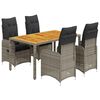 vidaXL Set bistro de grădină cu perne, 5 piese, gri, poliratan