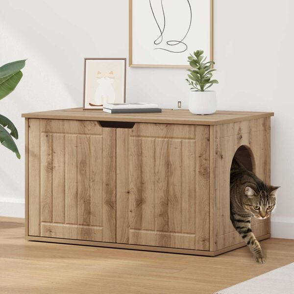 vidaXL Casa pentru pisici Stejar artizanal 85 x 55 x 50,5 cm