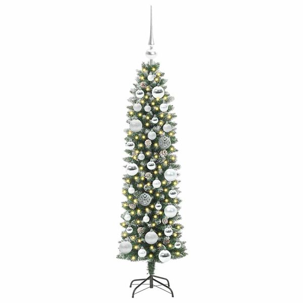 vidaXL Copac Artificial Slăb de Crăciun cu 150 LED Verde și alb 120 cm
