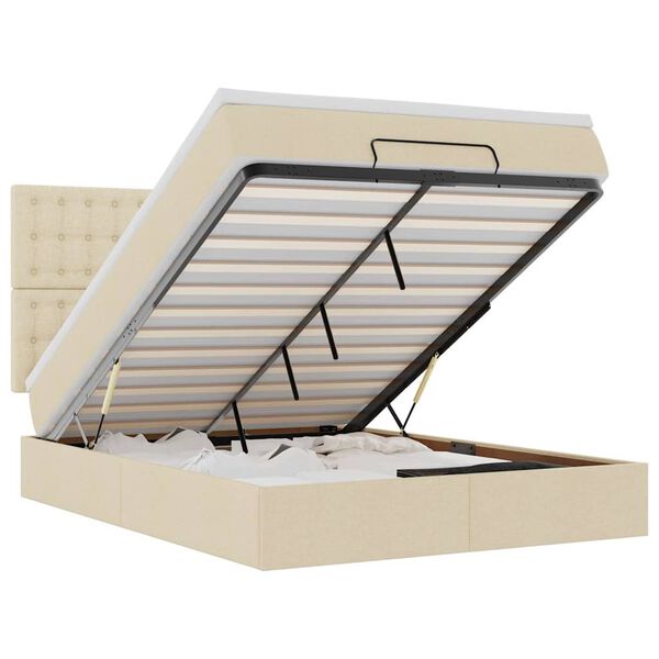 vidaXL Cadru de pat otoman cu saltea crem 140x190cm stofa