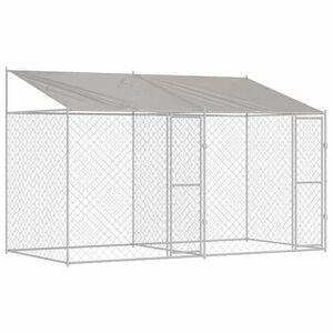 vidaXL Cușcă pentru c&acirc;ini cu acoperiș Argintiu 400 x 200 x 256 cm