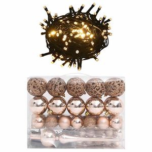 vidaXL Set globuri Crăciun cu v&acirc;rf & 150 LED-uri 60 piese, roz auriu