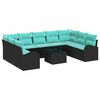 vidaXL Set de canapele pentru grădină cu pernă 10 pcs Negru și Turcoaz