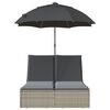 vidaXL Șezlong dublu cu perne/umbrelă de soare, gri deschis, poliratan