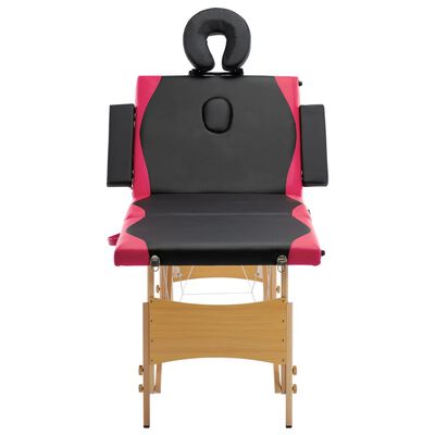 vidaXL Masă pliabilă de masaj, 4 zone, negru și roz, lemn