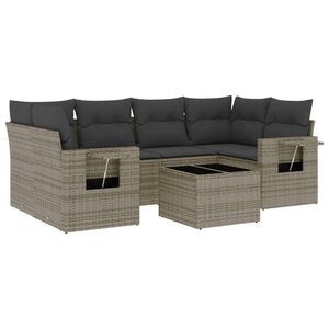 vidaXL Set canapele de grădină, 7 piese, cu perne, gri, poliratan
