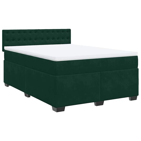 vidaXL Pat box spring cu saltea, verde &icirc;nchis, 140x200 cm, catifea