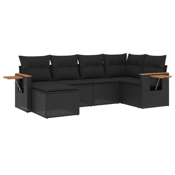 vidaXL Set mobilier de grădină cu perne, 6 piese, negru, poliratan