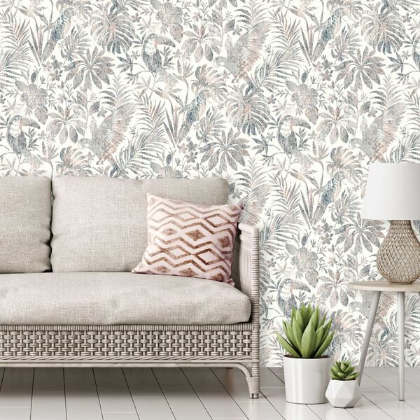 DUTCH WALLCOVERINGS Tapet model frunze și pasărea tucan, bej