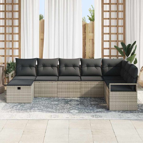 vidaXL Set de canapele pentru grădină 8 pcs Gri deschis Rattan poli