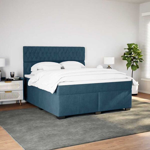 vidaXL Pat box spring cu saltea, albastru, 180x200 cm, catifea