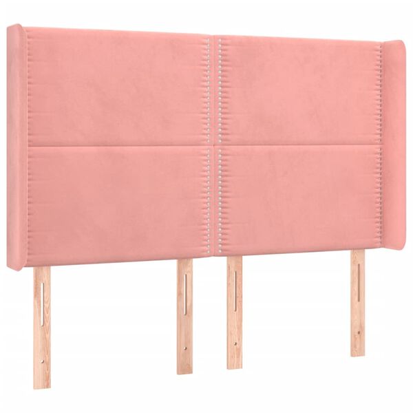 vidaXL Tăblie de pat cu LED, roz, 147x16x118/128 cm, catifea