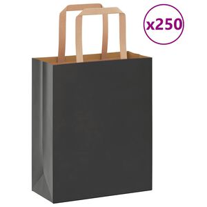 vidaXL Pungi de h&acirc;rtie 250 buc cu m&acirc;nere negre 18x8x22 cm