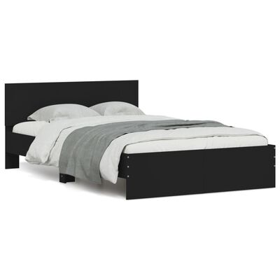 vidaXL Cadru de pat cu tăblie și LED, negru, 135x190 cm