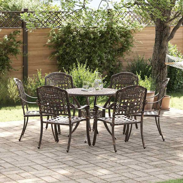 vidaXL Set de masă pentru grădină 7 pcs Bronz 90 x 90 x 75 cm