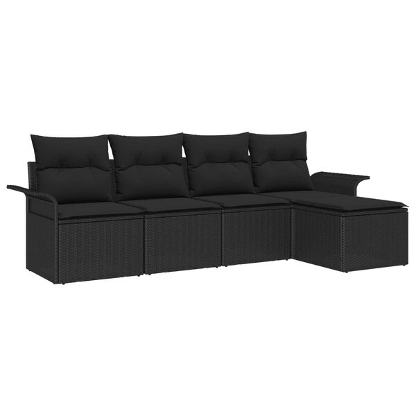 vidaXL Set de canapele pentru grădină cu pernă 5 pcs Negru poliratan
